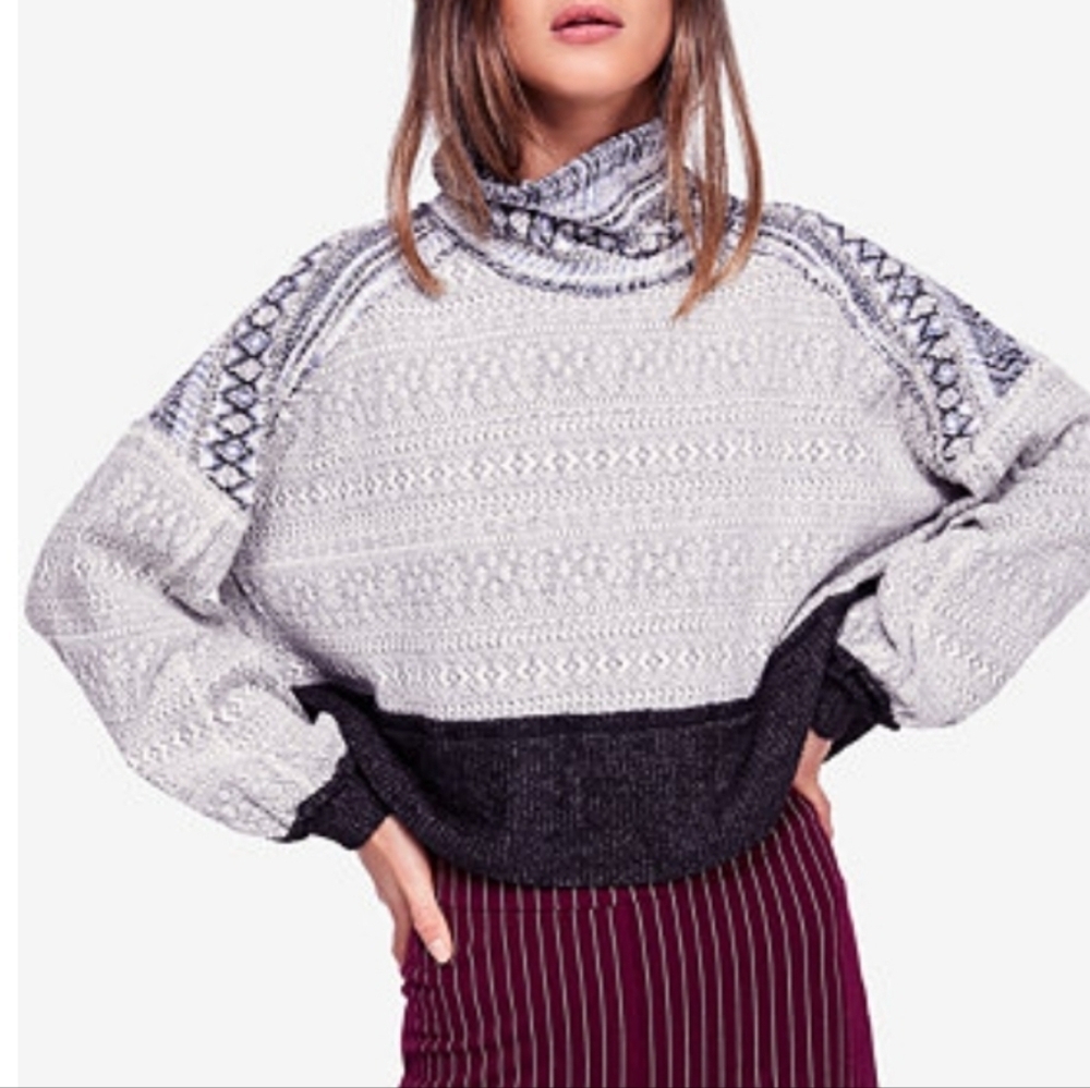 We The Free At The Lodge Fair Isle Cropped Turtleneck Sweater